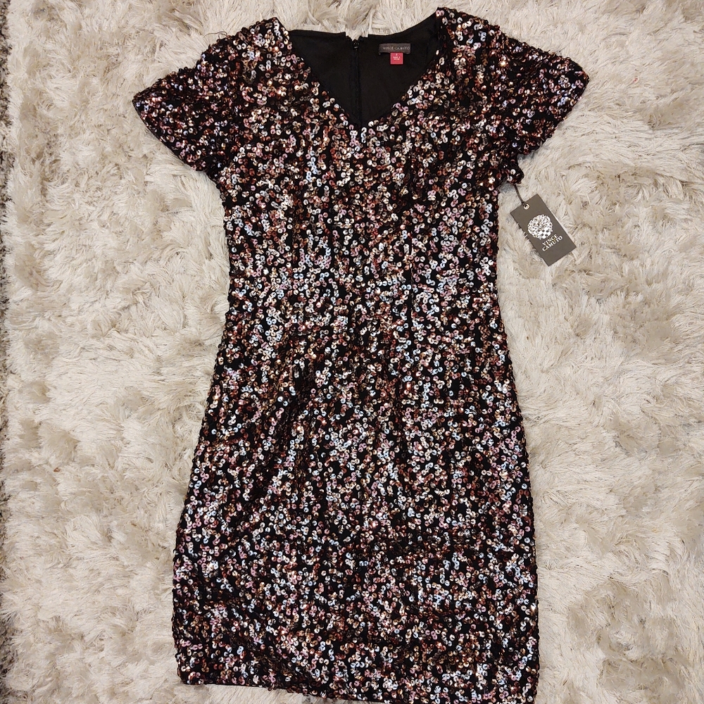Vince Camuto Gilded Rose Multi Sequin Dress 2 NWT
